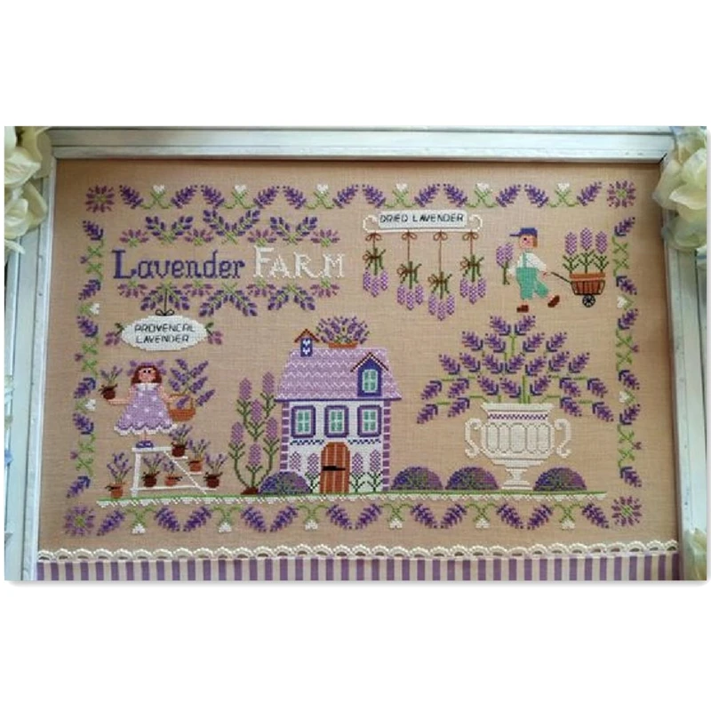 Lavender cotten farm cross stitch kit simple design cotton silk 18ct 14ct 11ct linen flaxen canvas embroidery needlework