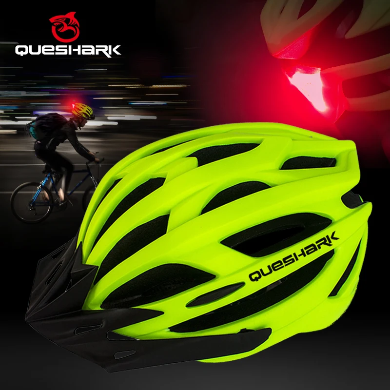 QUESHARK Men Women Ultralight Cycling Helmet Led Taillight MTB Road Bike Bicycle Motorcycle Riding Safely Cap With Sun Visor