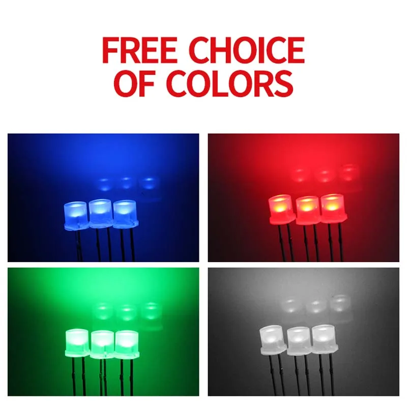 1000PCS 5mm flat head fog long leg edge white red blue green DIP LED