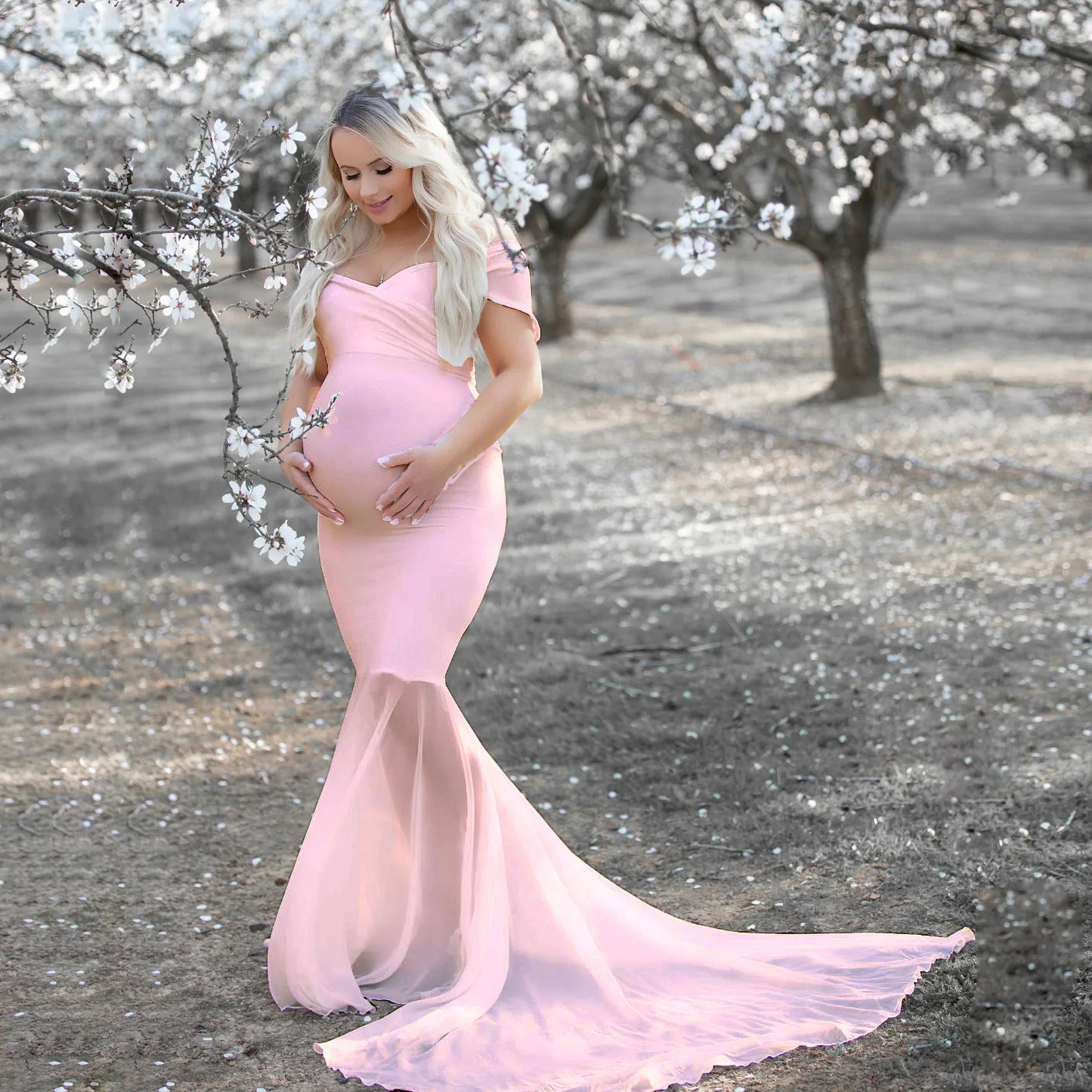 Fashion Strapless Maternity Dress For Photo Shoot Pregnant Women Sexy Ruffles Clothes Pregnancy Dress Women Photography Prop