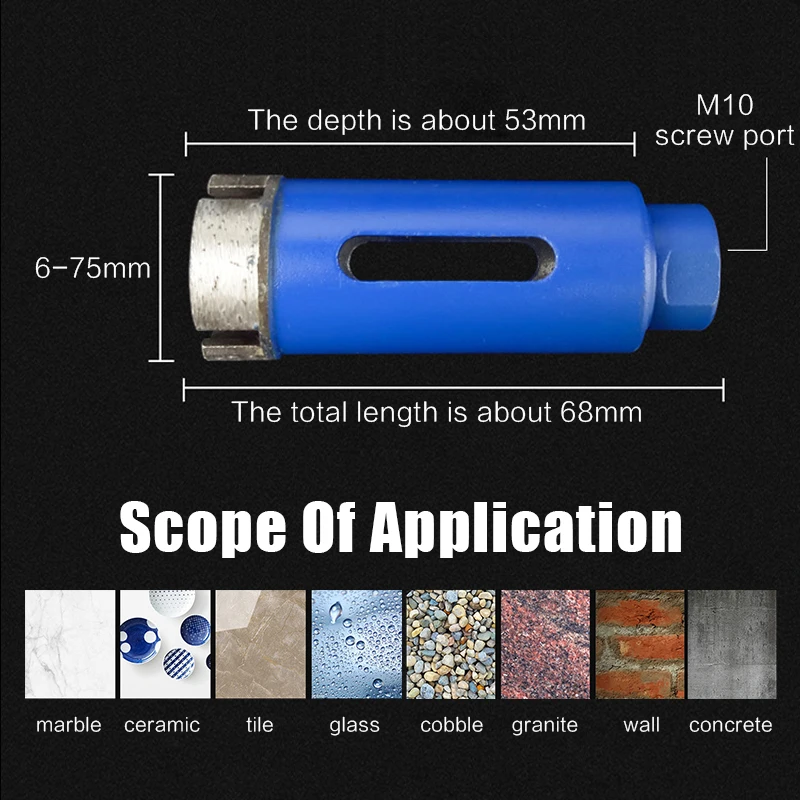 M10 Angle Grinder 6-75mm Blue Diamond Drill Cutter Saw Core Drill Bit Hole Opener For Marble Granite Brick Tile Ceramic Concrete