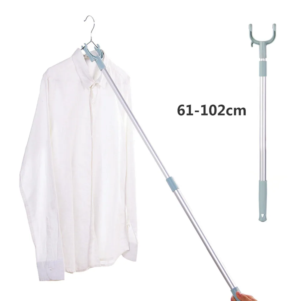 

1PC Long Retractable Rods Adjustable Clothing Fork With Hanger Iron Pipe Clothesline Pole Pick Clothes Hanger Accessories