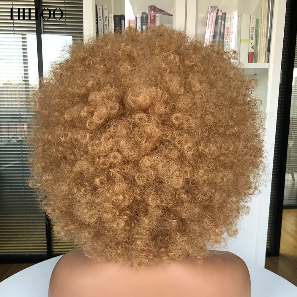 Peluca Afro rizada de pelo corto con flequillo para mujer, peluca sintética rosa para Cosplay, color negro, azul, rojo y marrón para Halloween