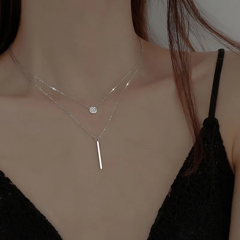 925เงินสเตอร์ลิงสแควร์แฟลชเพชรรอบสร้อยคอผู้หญิง Clavicle Chain เครื่องประดับงานแต่งงานอุปกรณ์เสริม