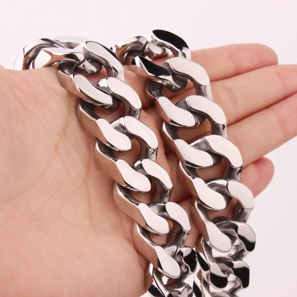 

Fashion Men Jewelry Silver Color 316L Stainless Steel Curb Cuban Link Chain Necklace Or Bracelet 20mm Wide Best Xmas Gift