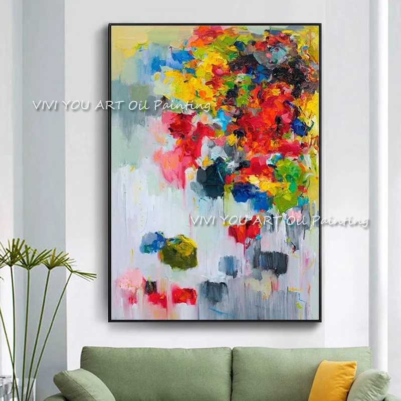 Handmade Abstract Floral Oil Painting Thick Texture Palette Knife Canvas Wall Art Colorful Impressionist Decor For Living Room