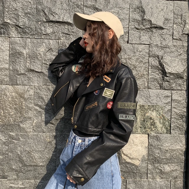 Fashion Locomotive Wind Short Warm Pu Leather Coat Female Epaulette Applique Embroidery Design Retro Leather Jackets F830 Faux Leather AliExpress