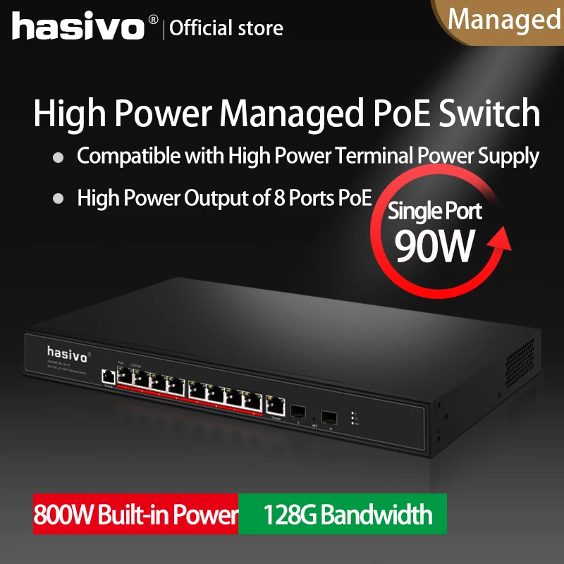 Hi Power – commutateur géré PoE avec 4 ports Gigabit PoE 90W, 4 ports Gigabit 30W, adapté aux caméras et appareils Hi power