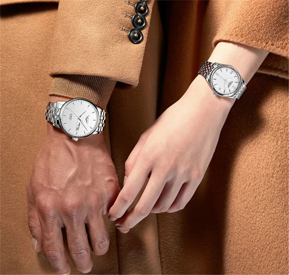 GUANQIN Luxury Couple Watch Gift Set Automatic Self-Wind Mechanical Men's and Women's Stainless Steel Sapphire Waterproof Clocks