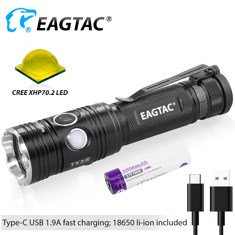 EAGTAC TX3L PRO LED Flashlight Powerful Super-Bright-Torch 3000 Lumens USB Rechargeable SFT40 CW Hunting Camping 18650 Battery