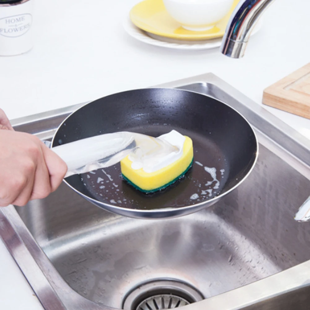 Dispensador de sabão prato escova de limpeza conjunto com 1 prato de lavagem lidar com 9 esponja cabeça substituição pia da cozinha purificador