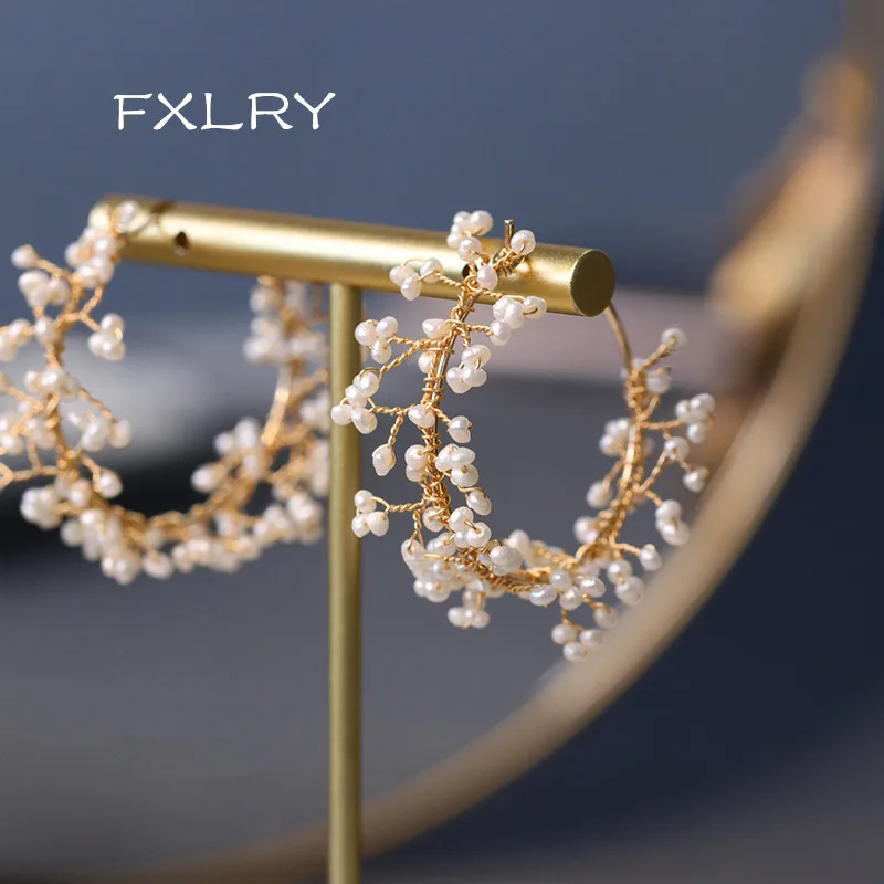 FXLRY Original handmade natural pearl Exaggerated circle earrings for women fashion jewelry