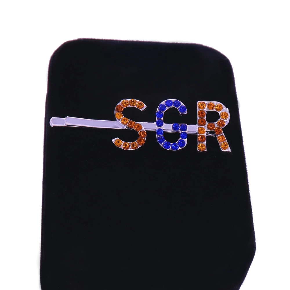 Metal Silver Plated Yellow Blue Crystal Rhinestone Society Sigma Gamma Rho SGRHO Hair Clips Hairpin Jewelry