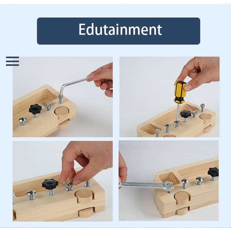 Bus de ferramentas montessori, brinquedos básicos, aprender habilidade, educacional, parafuso de jardim, caixa de ferramentas de madeira, reparo de carpintaria