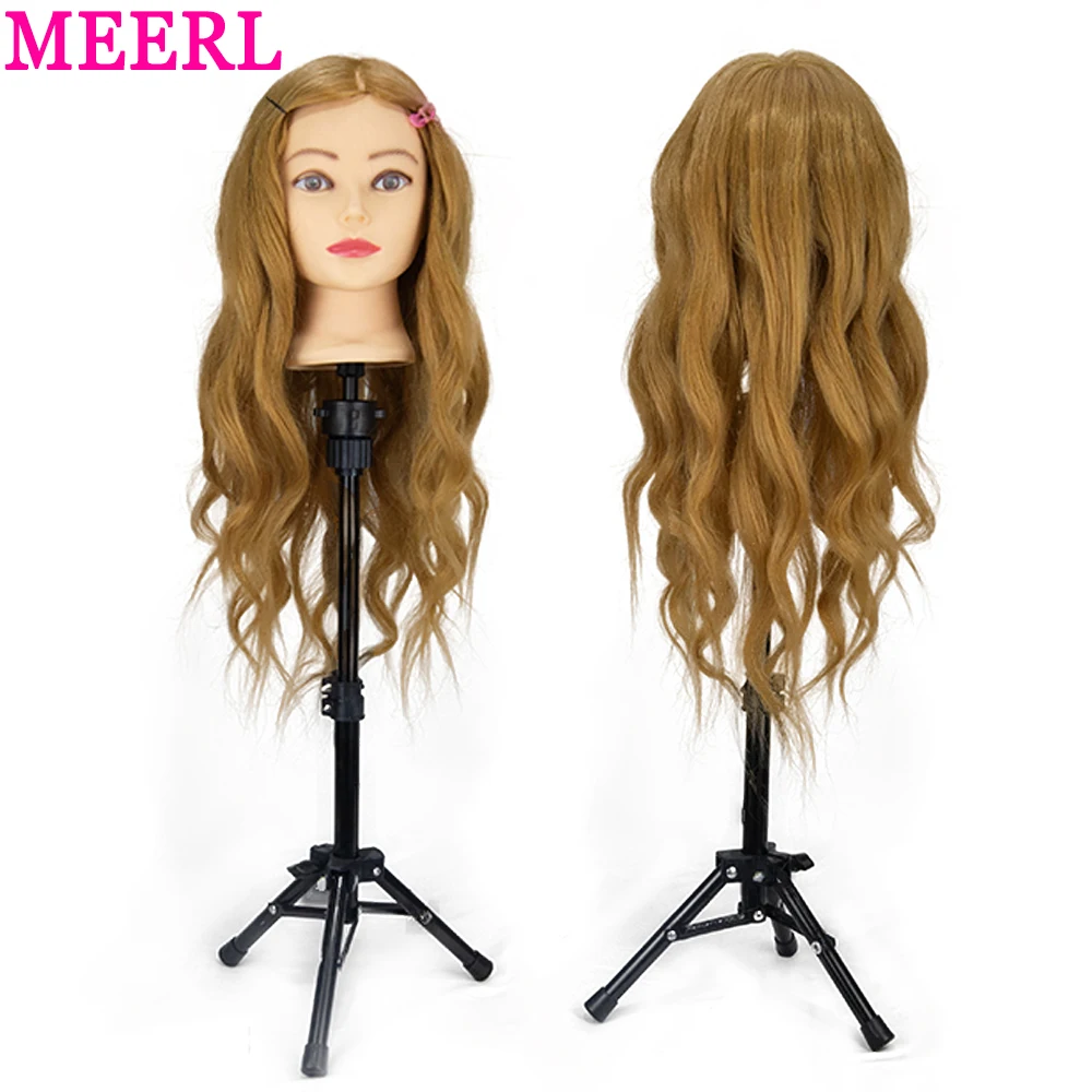 Mannequin Heads With 80% Human Hair With Adjustable Tripod For Braiding Tete de cabeza Dolls Head Hairdresser Practice Styling