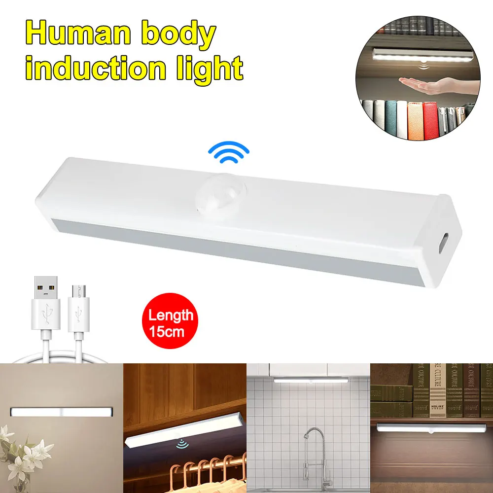 Imagem -04 - sob o Armário Luz Motion Sensor Night Light Cloconjunto Armário Cozinha Iluminação Usb Recarregável Banheiro Lâmpada 15cm 21cm 30cm