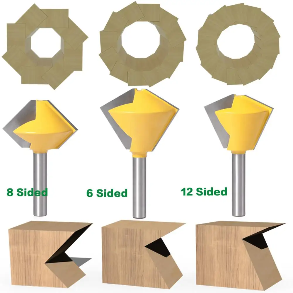 1PC 8mm Shank 6 Sided 8 Sided 12 Sided 6 Sided Multi Sided Glue Joint Router Bit Set