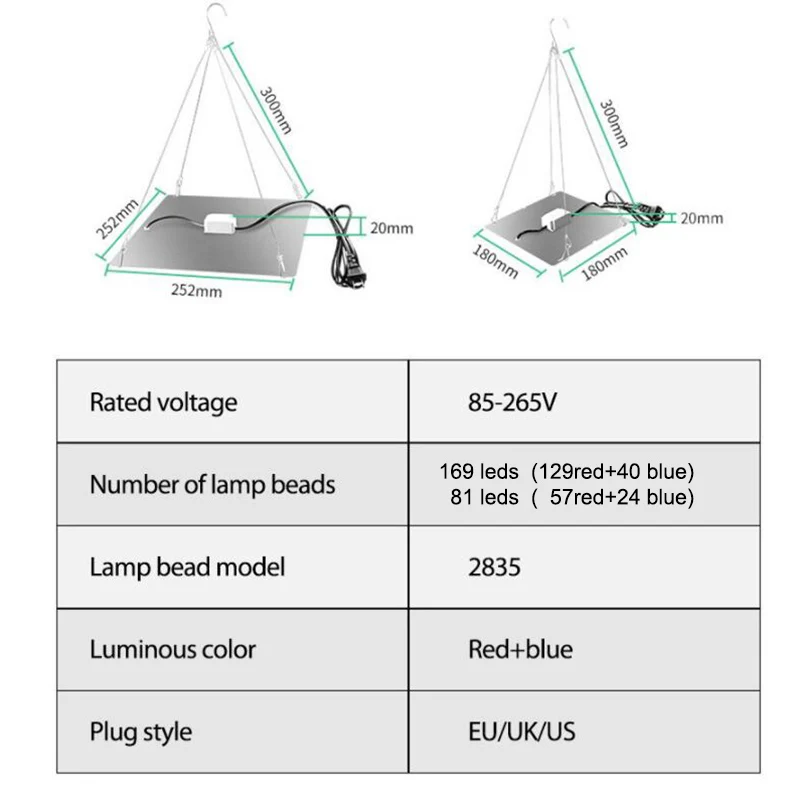 Luz LED para cultivo de plantas, lámpara de Panel para cultivo de flores, fitoamplificador para crecimiento de espectro completo, hidropónico para