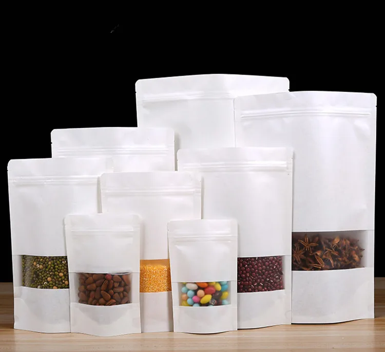 Stand up Matte White Paper Frosted Window Zip Lock Bags Resealable Coffee Cereals Kitchen Spices Heat Sealing Packaging Pouches