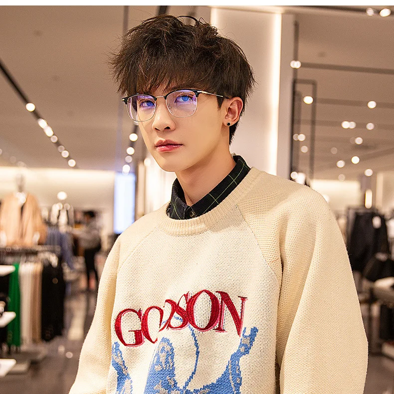 Fashion unisex square Plain glasses for men women Metal frame glasses for party eyeglasses Gentle Black eyebrow frame image 3