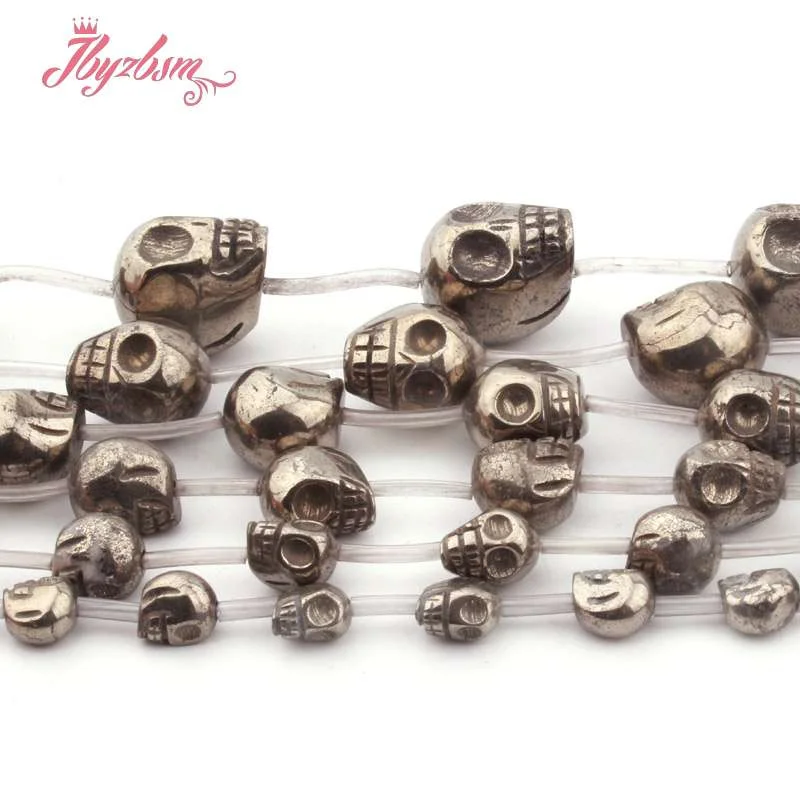 12x16,6x8,8x10mm Natural Carved Skull Pyrite Loose Beads Natural Stone Beads for DIY Women Necklace Bracelet Jewelry Making 15\