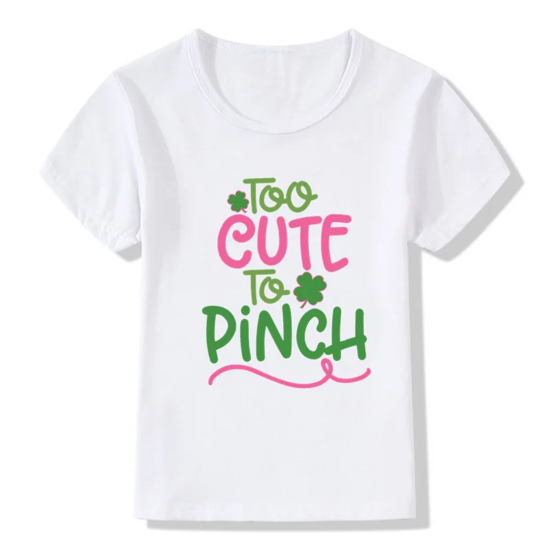 Too Cute To Pinch Print Baby Girls St Patricks Day Cute T-shirt Shamrock Funny Kids T shirts Children Tops Clothes,oHKP5387