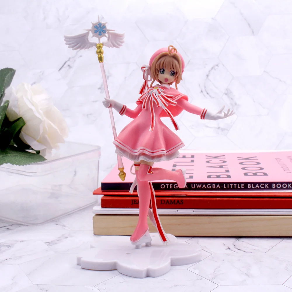 Anime Lovely Pink Card Captor SAKURA PVC Action Figures Toys Girls PVC Figure Model Magic Wand Girls Car Cake Decorations Gift