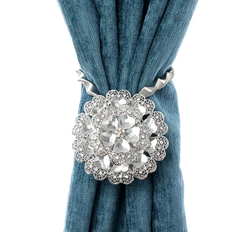 1 pc Magnetic Spring Curtain Clip Curtain Holders Tieback Hanging Diamond Big Flower Curtain Hooks Home Curtain Buckle Attache