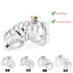 Best CBT Male Chastity Belt Device Stainless Steel Cock Cage Penis Ring Lock with Urethral Catheter Spiked Ring Sex Toys For Men