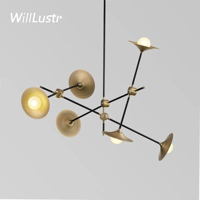 

Turnable Arm Metal Trumpet Pendant Lamp Glass Shade Hotel Mall Villa Living Dining Room Black Gold Nordic Horn Suspension Light