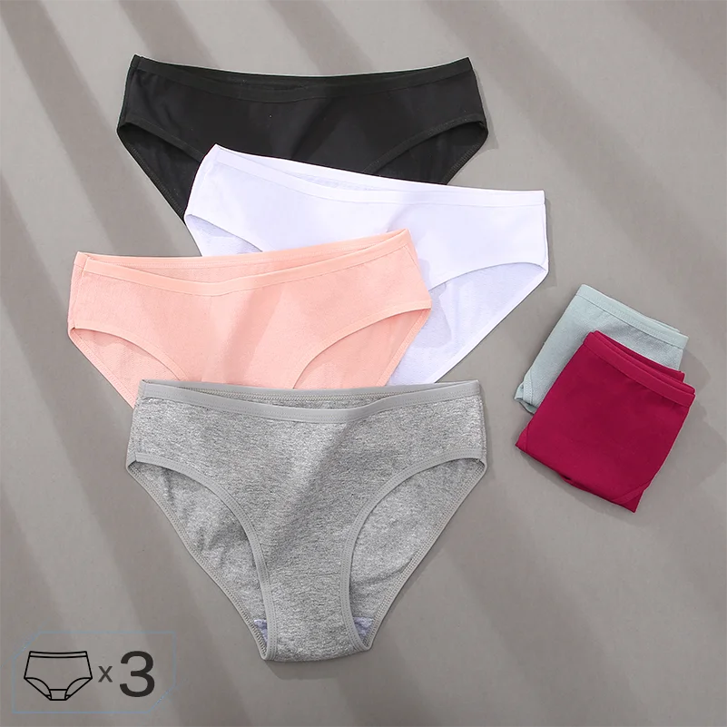 3PCS/Set Sexy Panties for Women Cotton Underwear Low Waist Female Underpants Solid Color Briefs S-XL Girls Intimates Lingerie