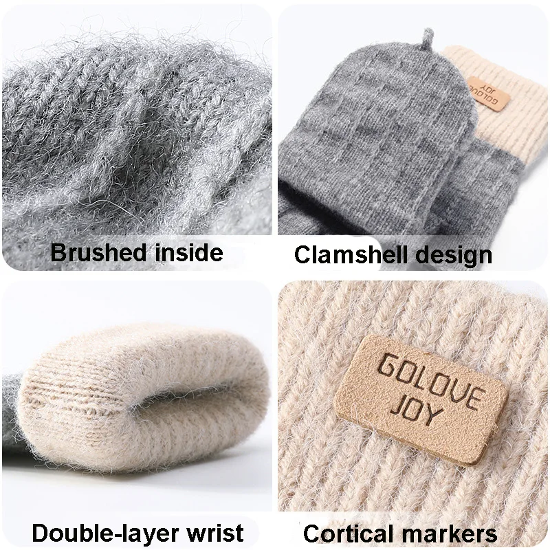 2023 New Winter Gloves For Women Half Finger Cashmere Warm Windproof Knitted Glove Office Writing Outdoor Flip Girls Cold Mitten