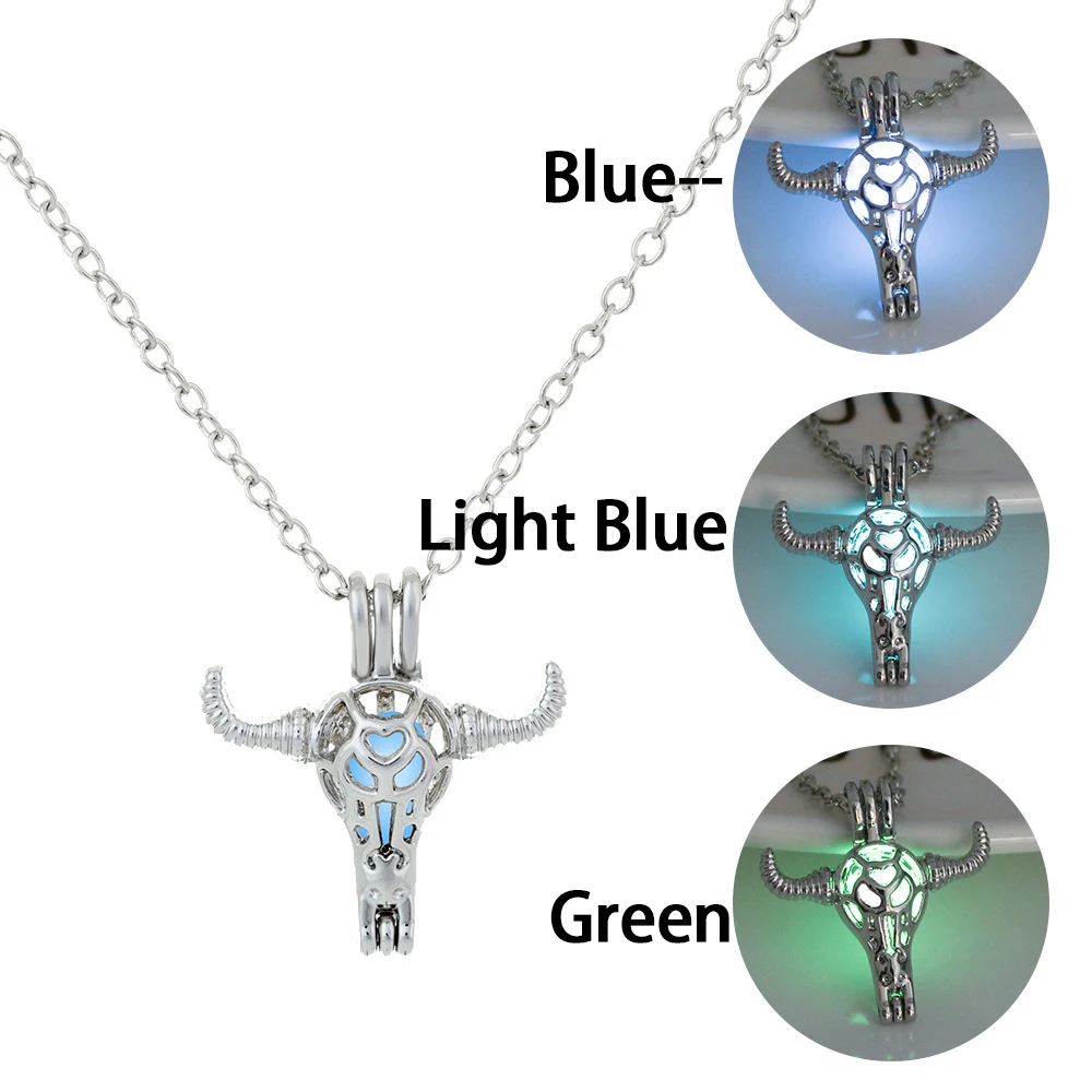 Fashion Animal Glow in The Dark Necklace For Women Bull Dragon Snake Pigeon Sheep Dog MOM Pendant Chain Party Luminous Jewelry