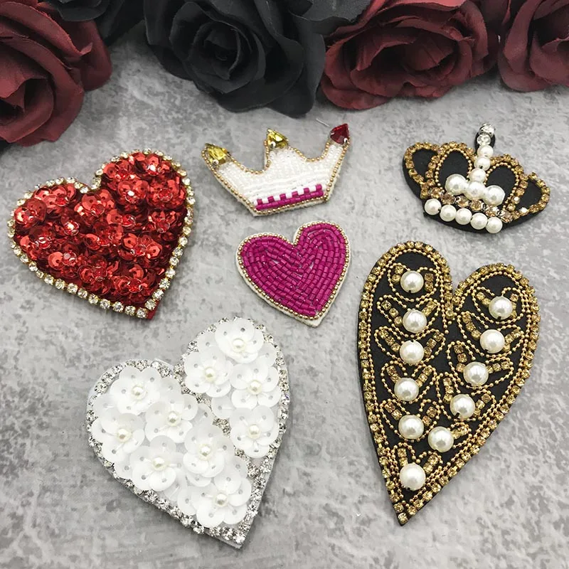 

New Hand-Beaded Pearl Rhinestone Rose Flower Love Crown Patch Clothing DIY Accessories Decorative hair Accessori Decorate