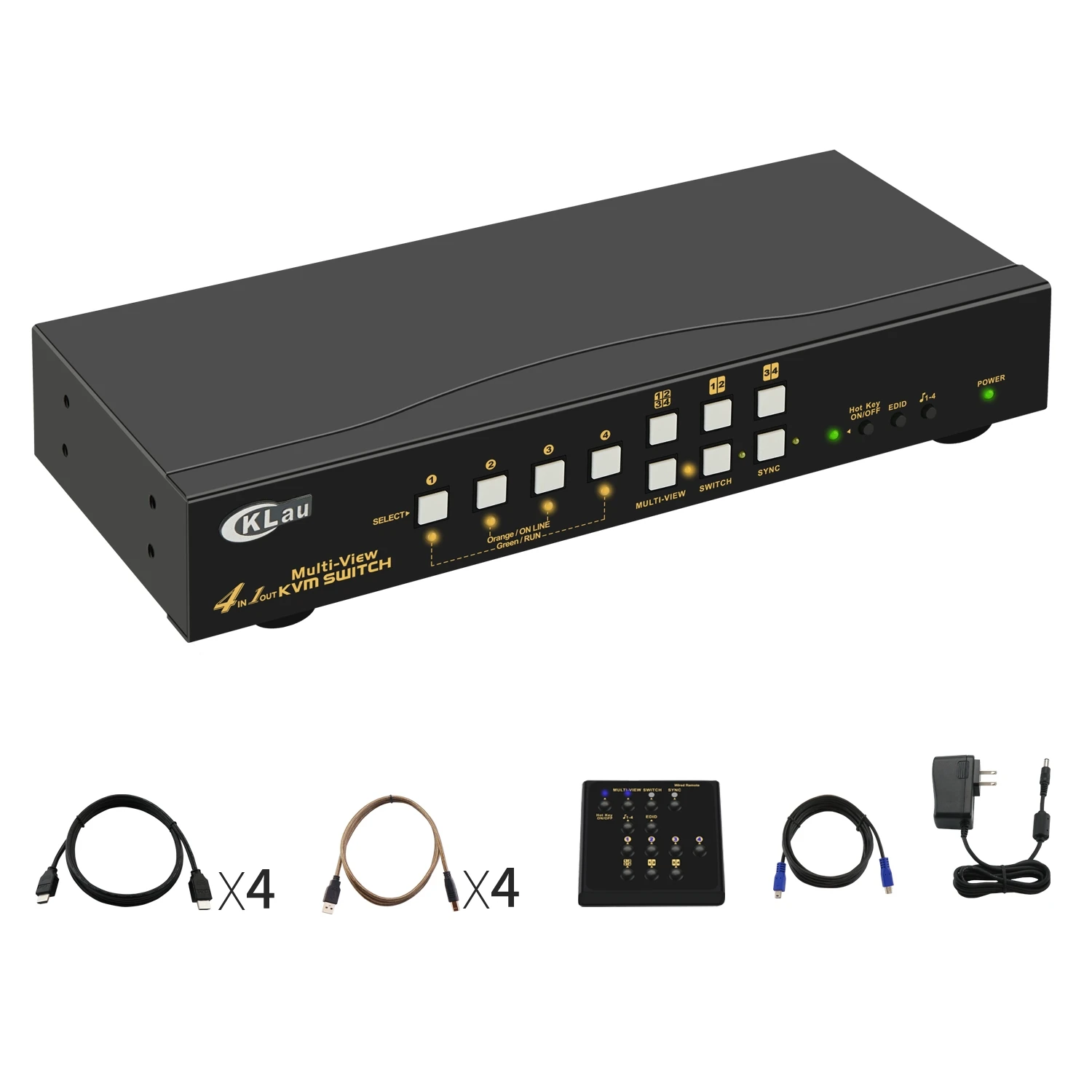 Cklau 4K X 2K 4 Port Multi-View Kvm Switch Hdmi, mvkvm Schakelaar Ondersteuning Over Scherm, Single-View Kvm Switching En Multi Computers