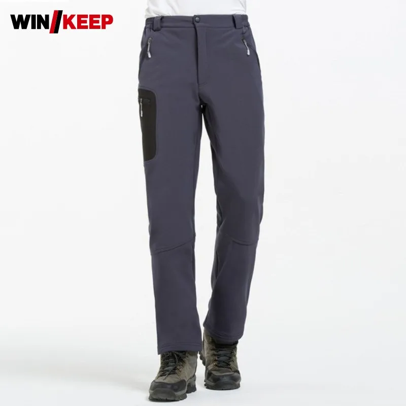 Men Pants Outdoor Sweatpants Autumn Winter Thick Windproof Warm Softshell Hiking Trousers Solid Color Camping Pants Male S-2XL