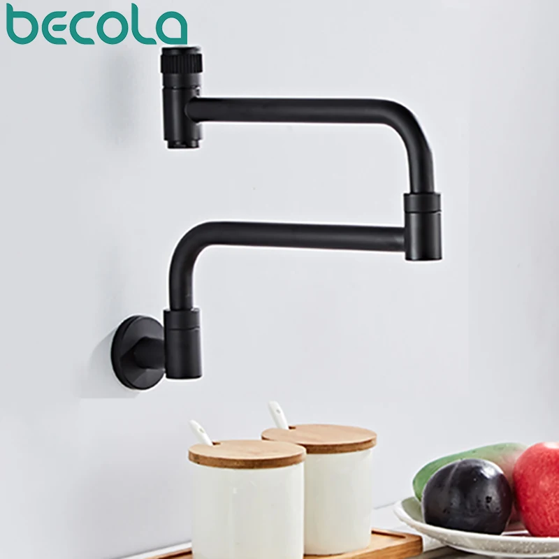 BECOLA Single Cold Stainless Steel Kitchen Faucet Folding Mixer 360 Degree Single Handle Chrome/Black Plated Kitchen Sink Taps