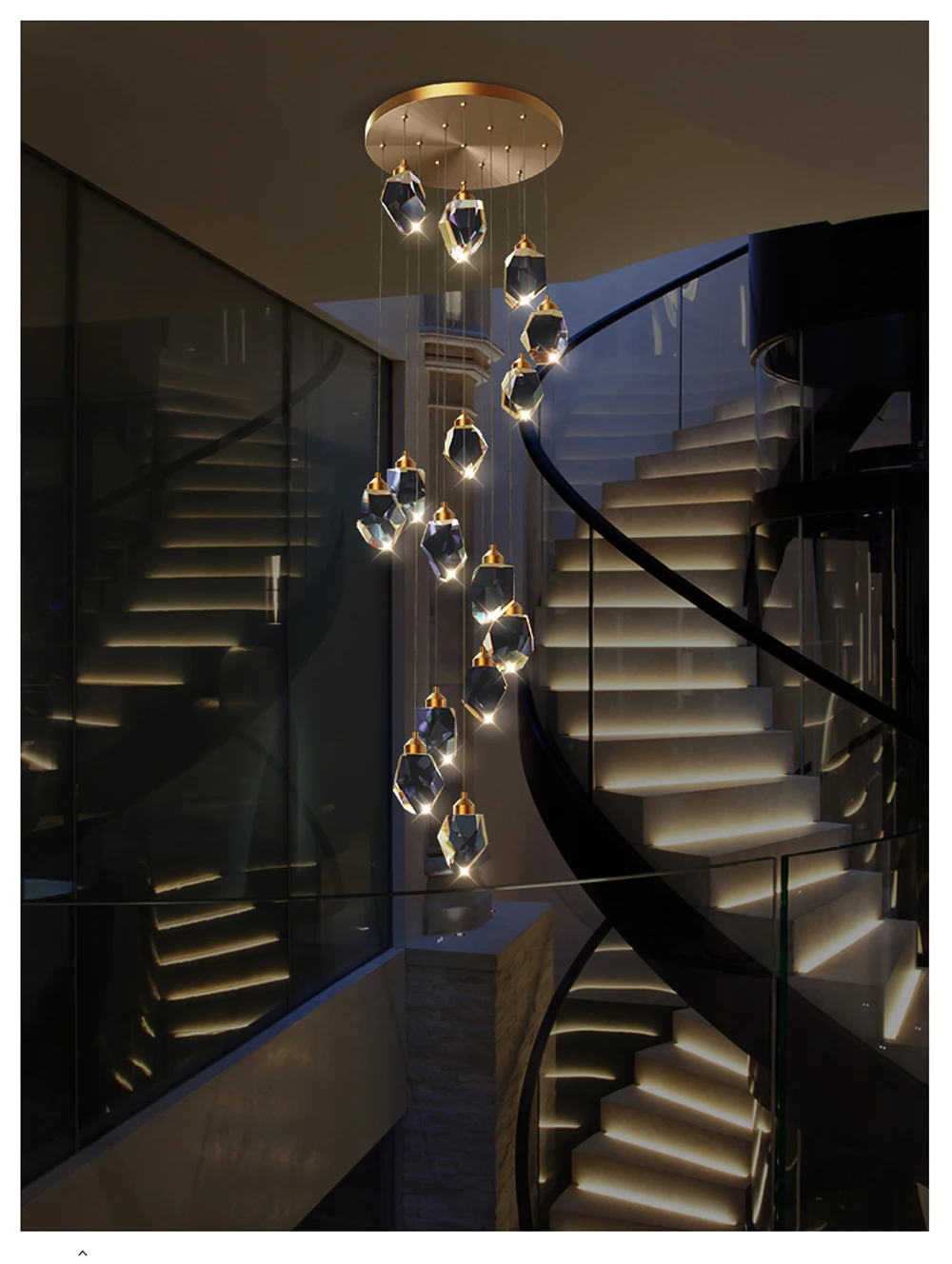 LED Copper Crystal Stone Golden Pendant Lamp Light
