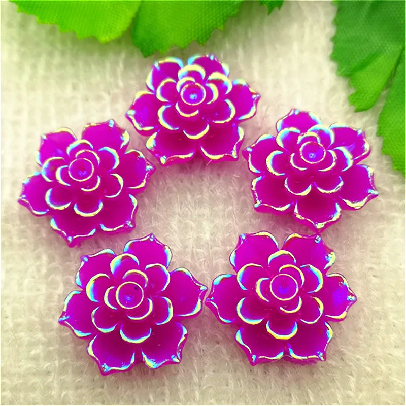 DIY 10pcs Mix 20mm AB Resin 3d Flower Flatback Rhinestone Wedding Buttons Crafts