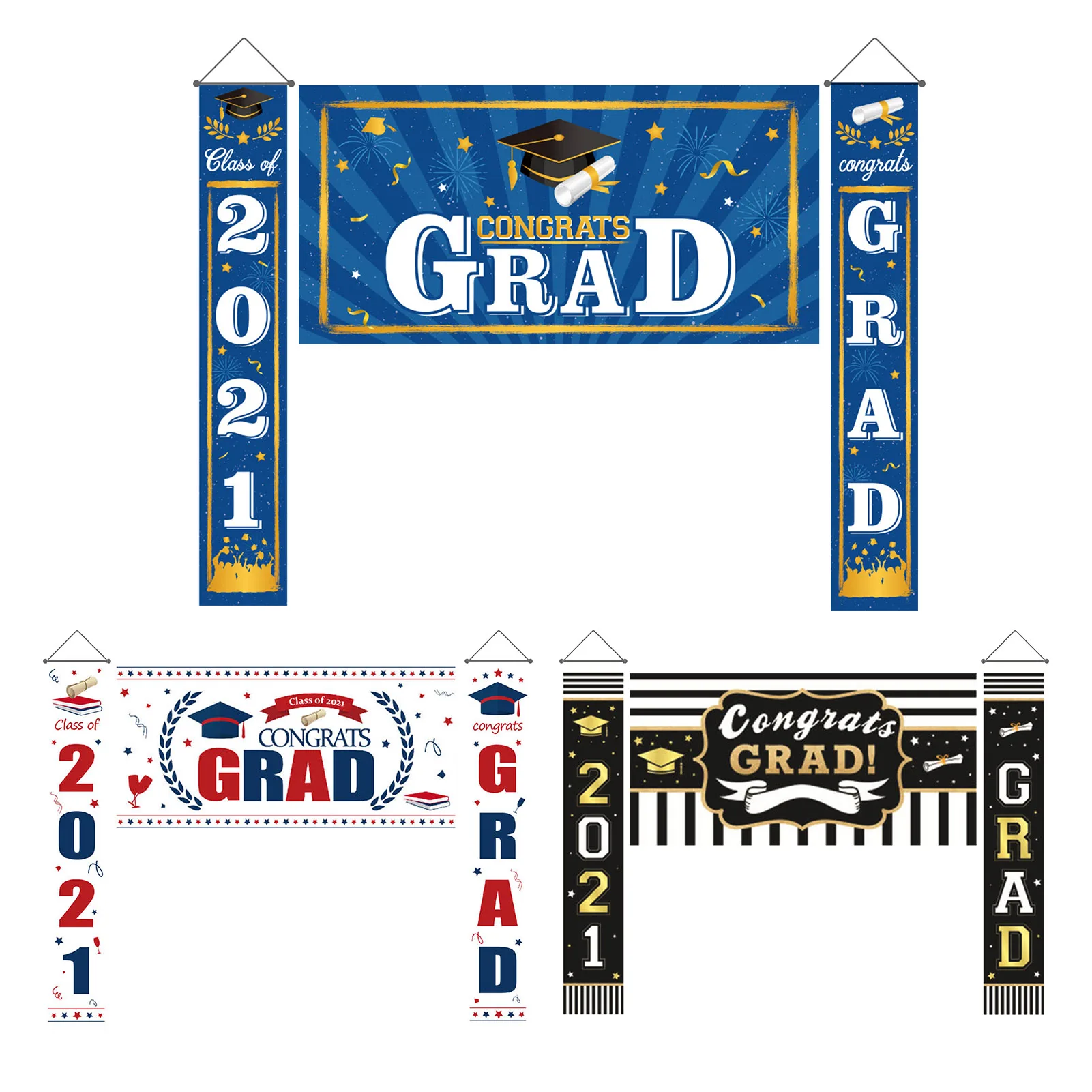 Graduation Party Decorations Class of 2021 Congrats Graduation Banner Hanging Flags Porch Sign 2021 Grad Party Supplies for