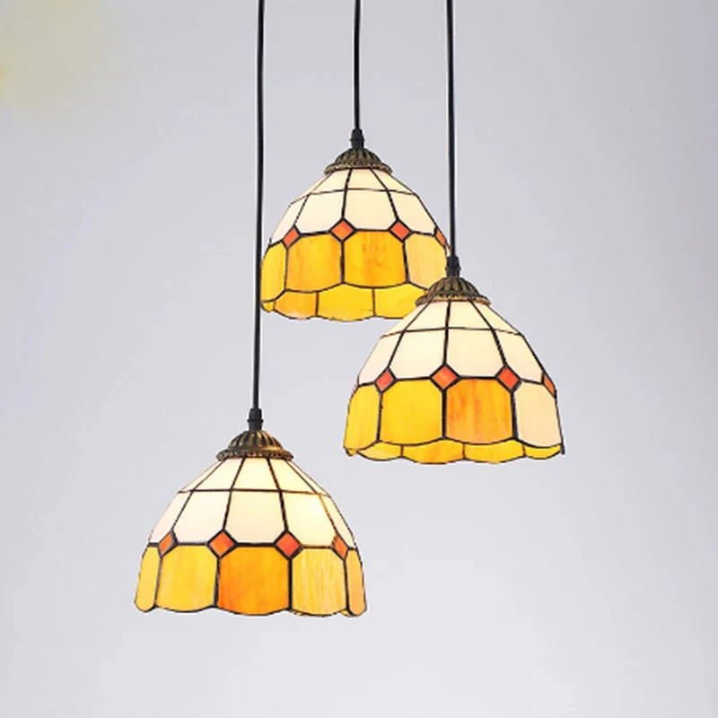 Mediterranean Continental Vintage Pendant Light Fixture for Living Room Home Decor Tiffany Colorful Glass Pendant Lamp E27 Bulb