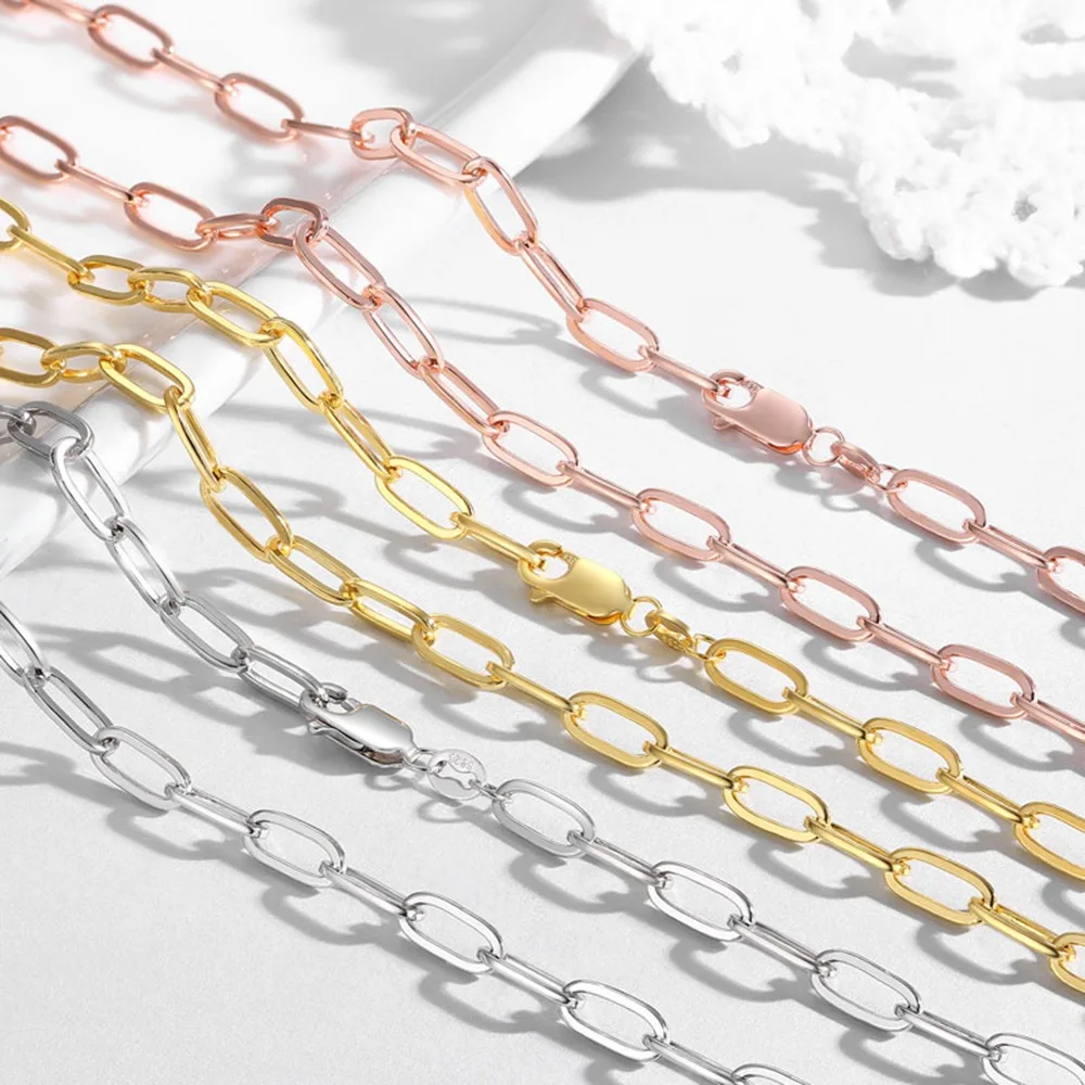 Paperclip Necklaces Chain 925 Sterling Silver Link Neck 4.5MM Men Women Jewelry 45 50 55 60CM Luxury Fine Gift Gilded Rose Gold