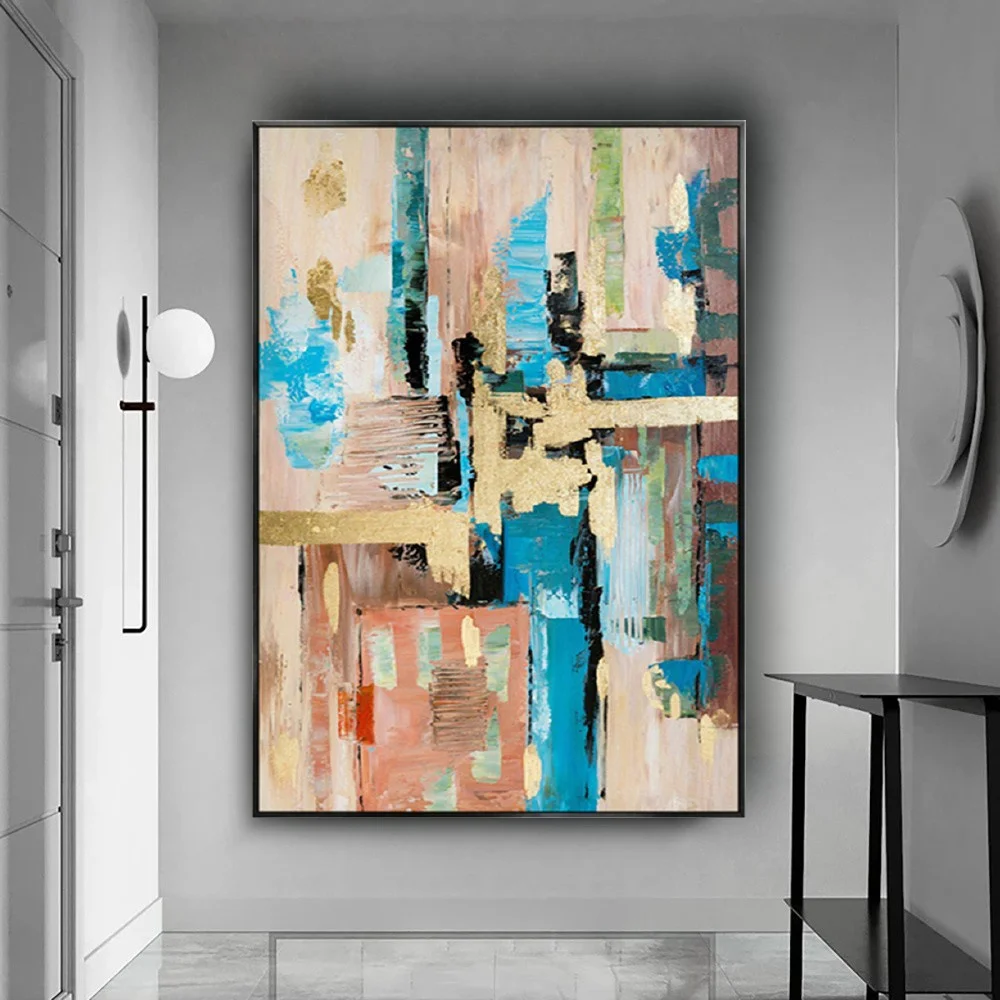 

Modern Hand-painted Oil Painting Abstract Orange And Blue Thick Oil Texture Canvas Paintings For Home Decor Living Room Wall Art