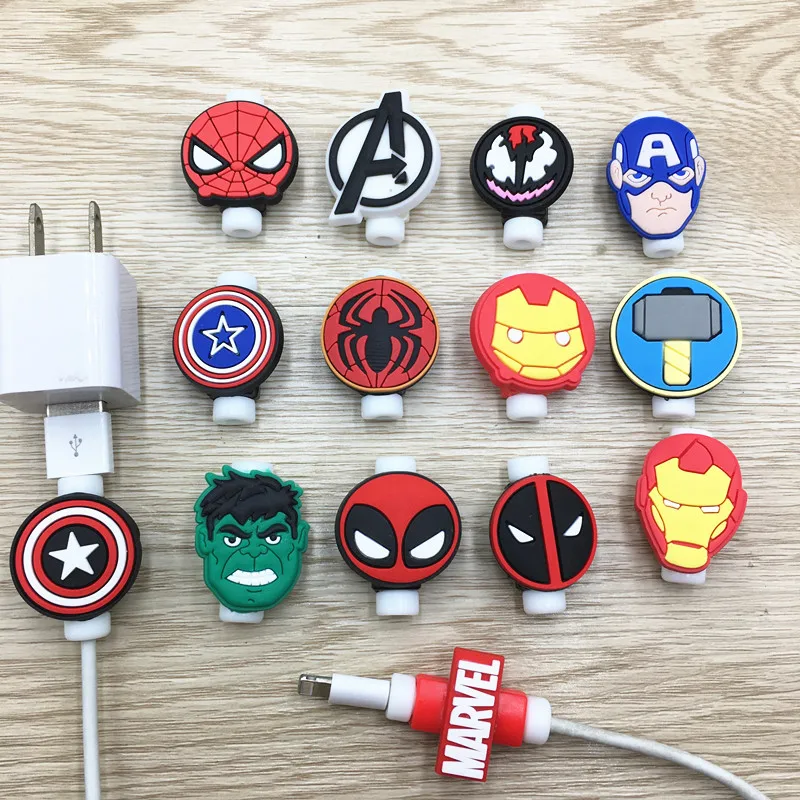 1Pcs MINISO MARVEL USB Protector Cable Case Clip For IPhone Cover Winder Cord Protector Wire Organizer For Iphone Android