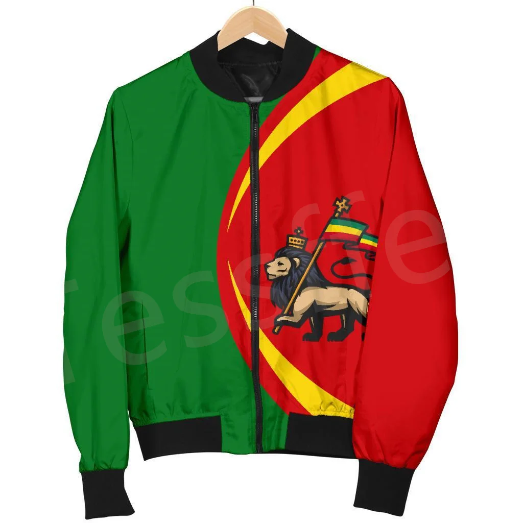 Tessffel Ethiopia County Flag Reggae Africa Tribe Lion Retro 3DPrint Men/Women Winter Coat Casual Windbreaker Bomber Jacket A1