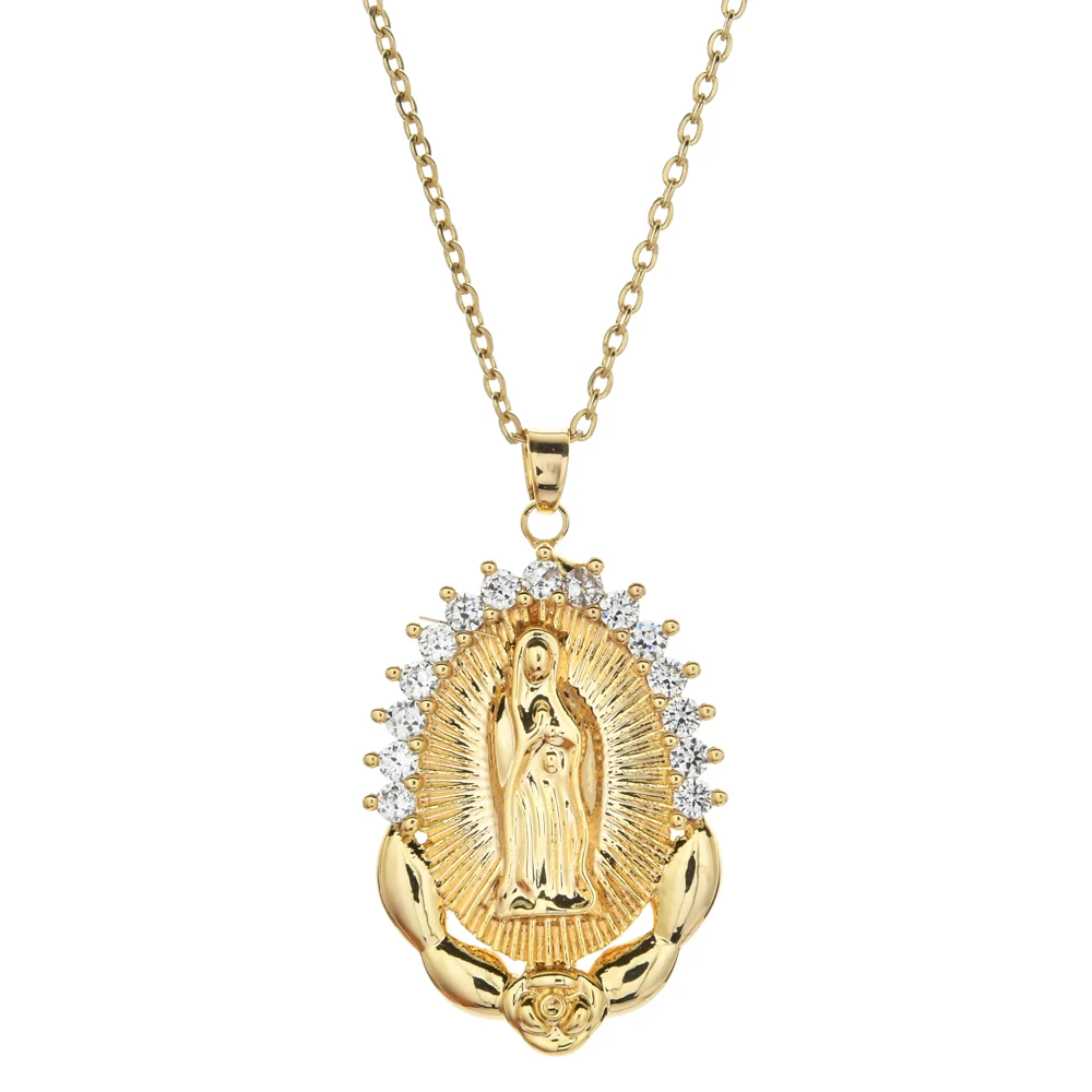 ZMZY Stainless Steel Charm Virgin Mary Pendant Necklaces for Women Men Christian Religious Jewelry Cross Trendy Chain Jewelry