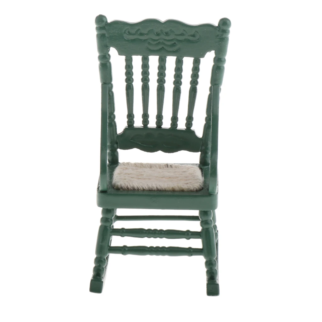 1 Piece Miniature Rocking Chairs 1:12 Dollhouse Mini Furniture Wooden Chair Model Set Dollhouse Accessory (Green)