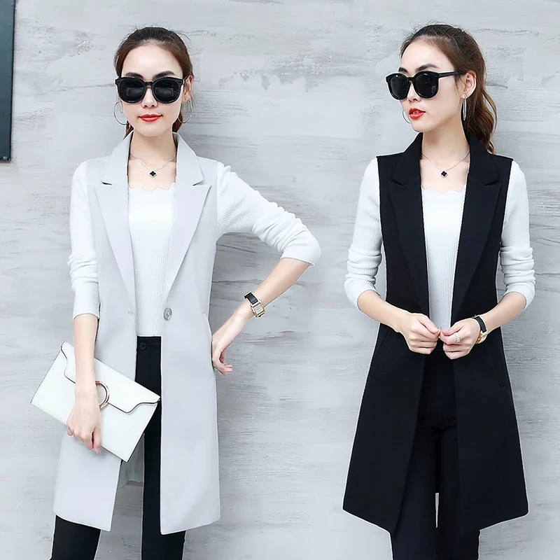 

Elegant Suit Vest Women Spring Summer Sleeveless Long Vest Jacket Colete Plus Size 3XL Blazer Vest Coat Women Waistcoat