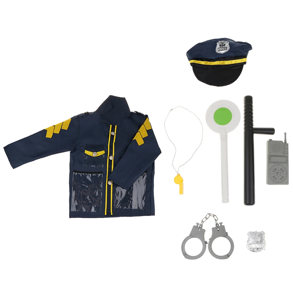 Kid Police Role Toy Officer Policeman Costume Uniform Hat Costume & Handcuff Police Officer Costume