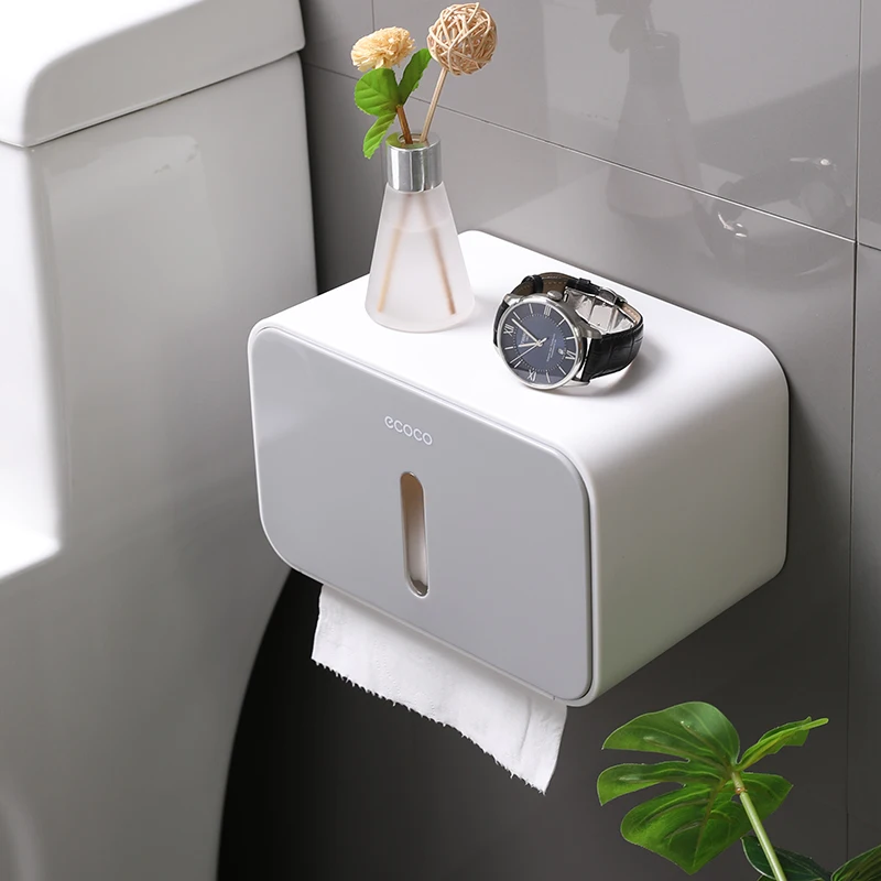 ECOCO Nail-free Waterproof Bathroom Roll Paper Box Toilet Paper Box Wall-mounted Storage Tissue Pump Home Bathroom Storage Tools